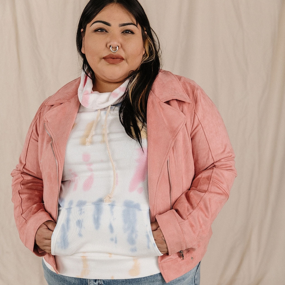 Ampersand Avenue Pink Vegan Suede Leather Moto Women's Jacket Size 2XL